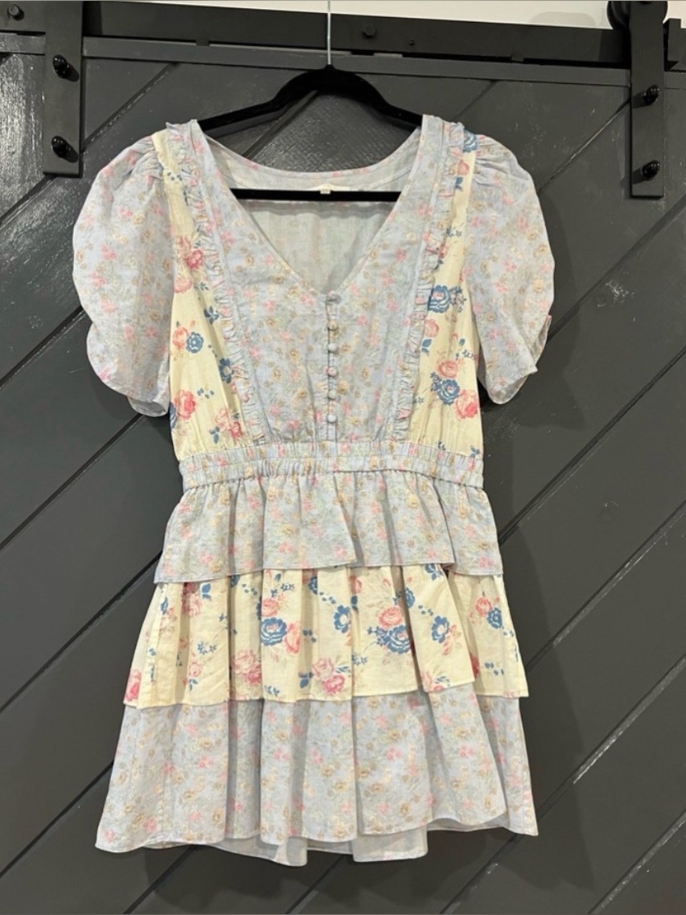 LoveShackFancy Pastel Floral Tiered Mini Dress